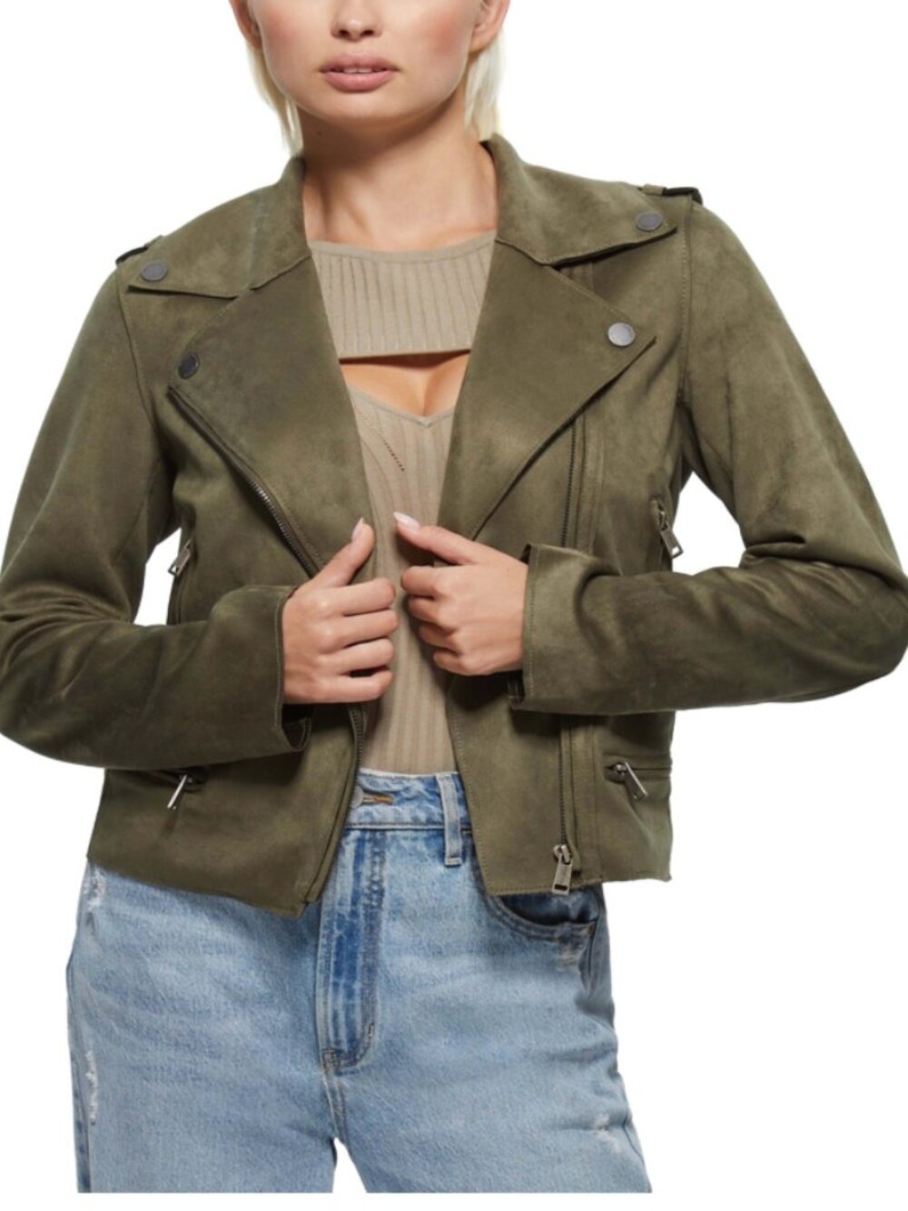 Guess Eco Monica Moto Jacket in Desert Green